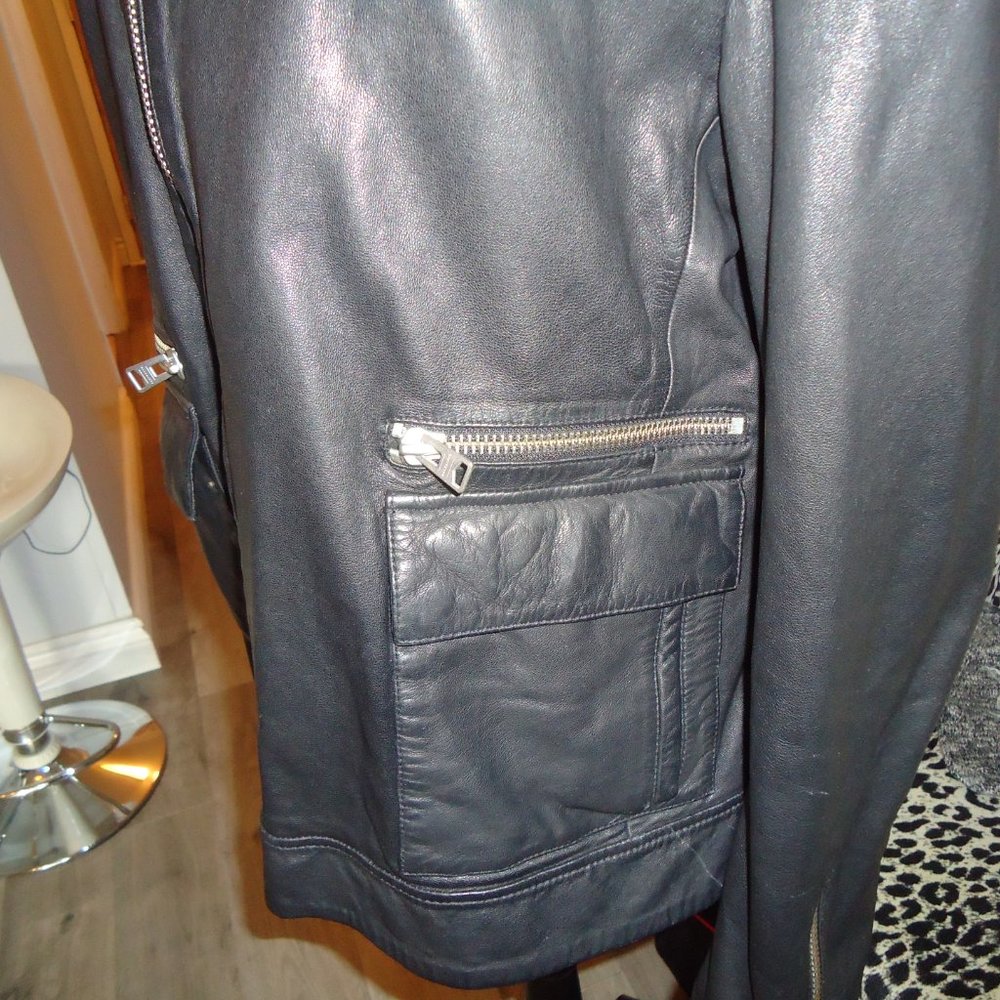 All Saints Mens Kallow Biker Leather Jacket Size XL NWOT - Picture 4 of 7